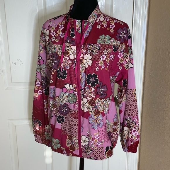 Johnny Was Yama Floral Zip-Up Track Jacket Coat Boho Chic Pink Red Small - Picture 2 of 9